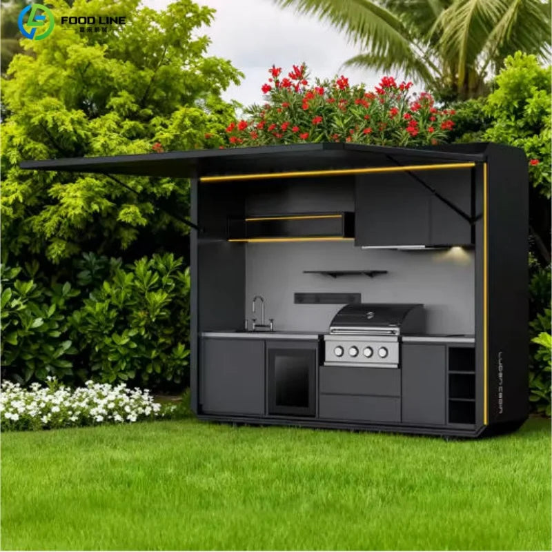 Outdoor kitchen shed, Weatherproof Modular Outdoor Kitchen with Barbecue and Sink for Garden Spaces