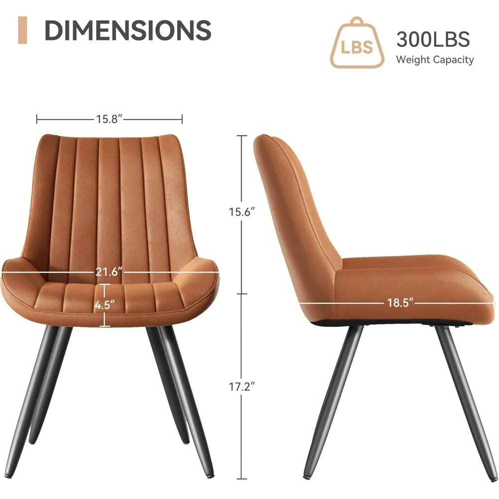 Mid Century Modern Dining Chairs Set of 6, Soft Cushion Upholstered Fabric Kitchen Chairs, Brown