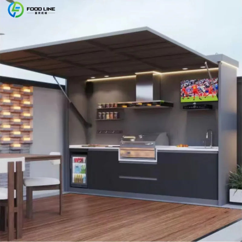 Outdoor kitchen shed, Weatherproof Modular Outdoor Kitchen with Barbecue and Sink for Garden Spaces