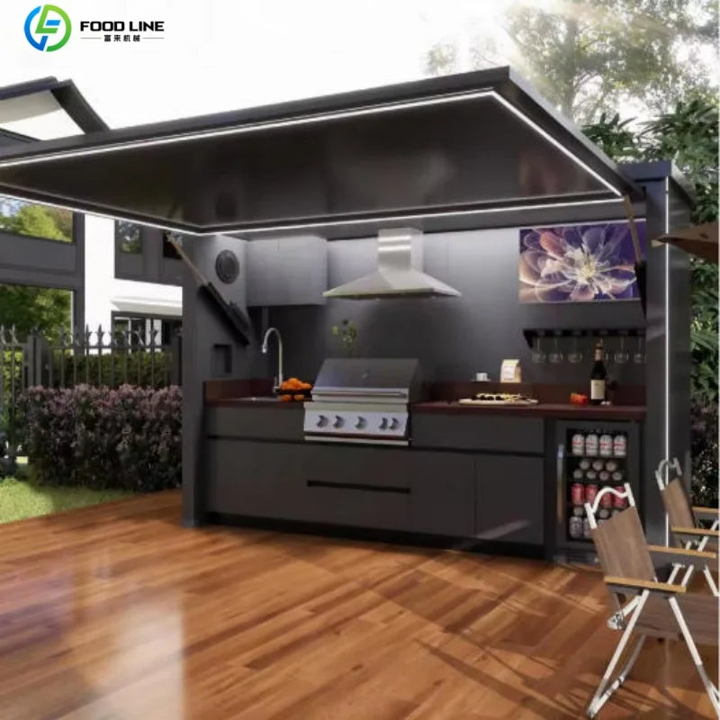 Outdoor kitchen shed, Weatherproof Modular Outdoor Kitchen with Barbecue and Sink for Garden Spaces