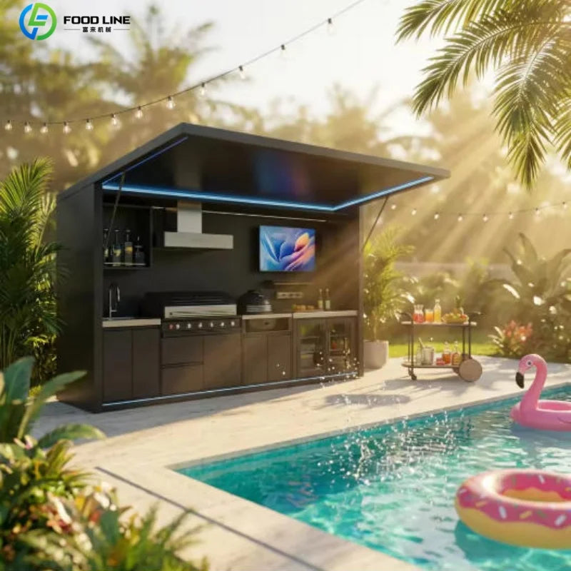 Outdoor kitchen shed, Weatherproof Modular Outdoor Kitchen with Barbecue and Sink for Garden Spaces