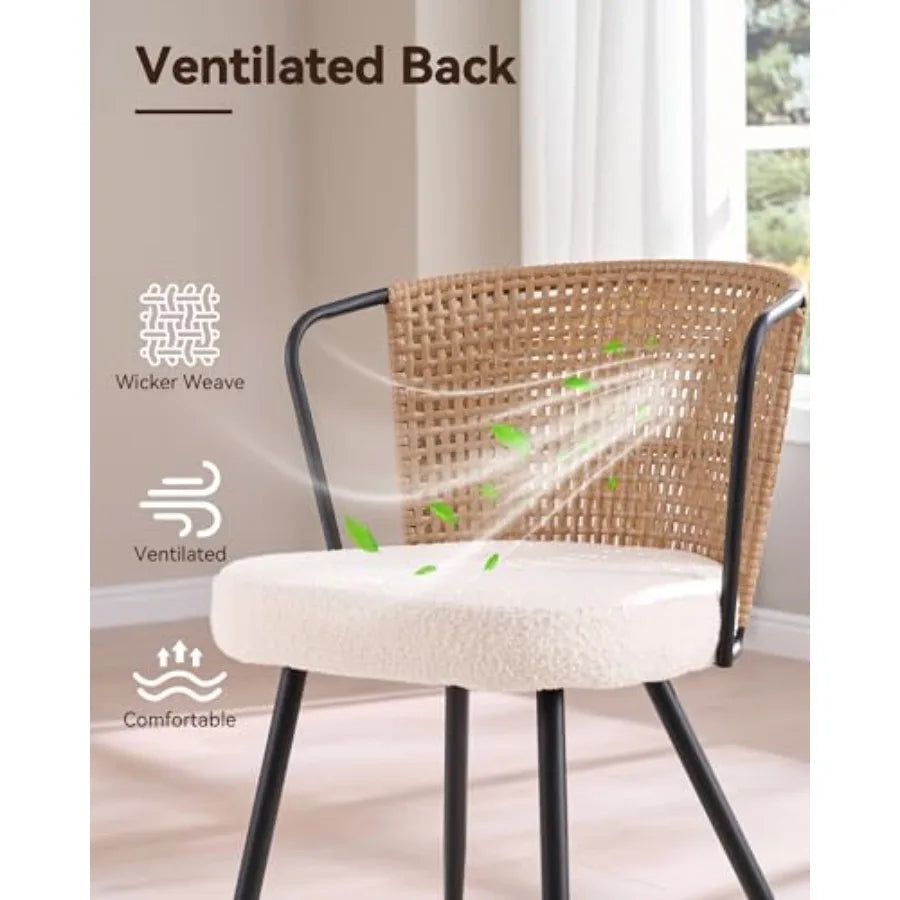 Rattan Dining Chairs Set of 4 - Farmhouse Upholstered Cane Back Kitchen Chair