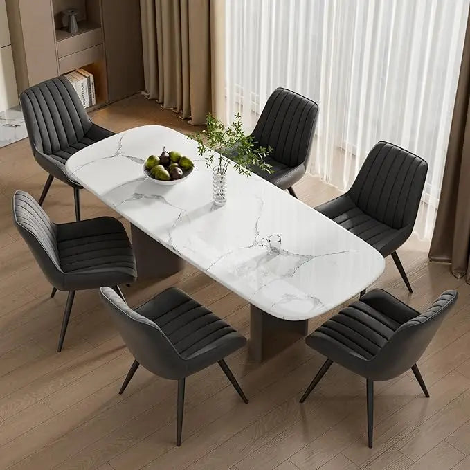 Mid Century Modern Dining Chairs Set of 6, Soft Cushion Upholstered Fabric Kitchen Chairs, Brown