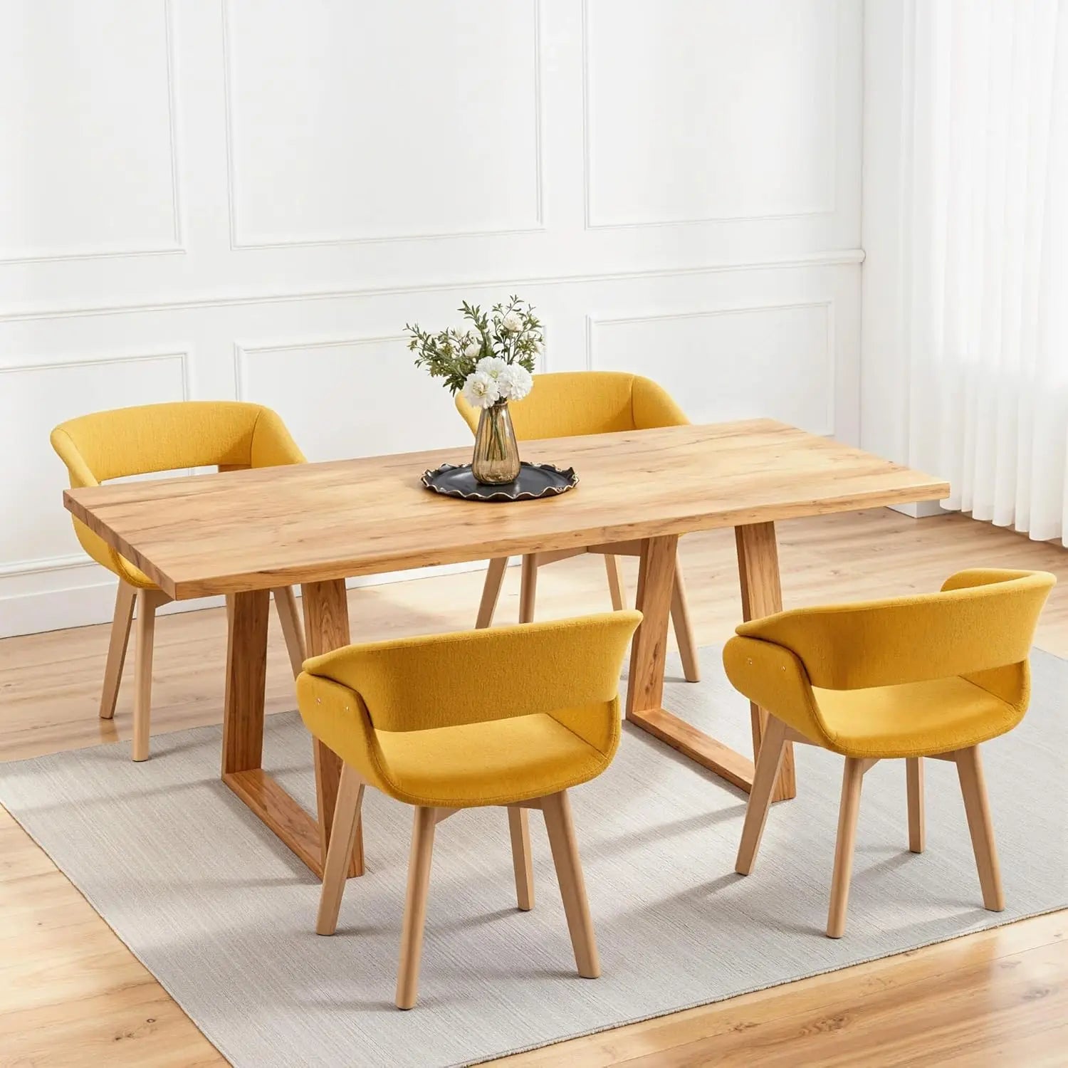 Dining Chairs Set of 2, Modern Upholstered Kitchen Chairs with Fabric Cushion and Solid Wood Legs.