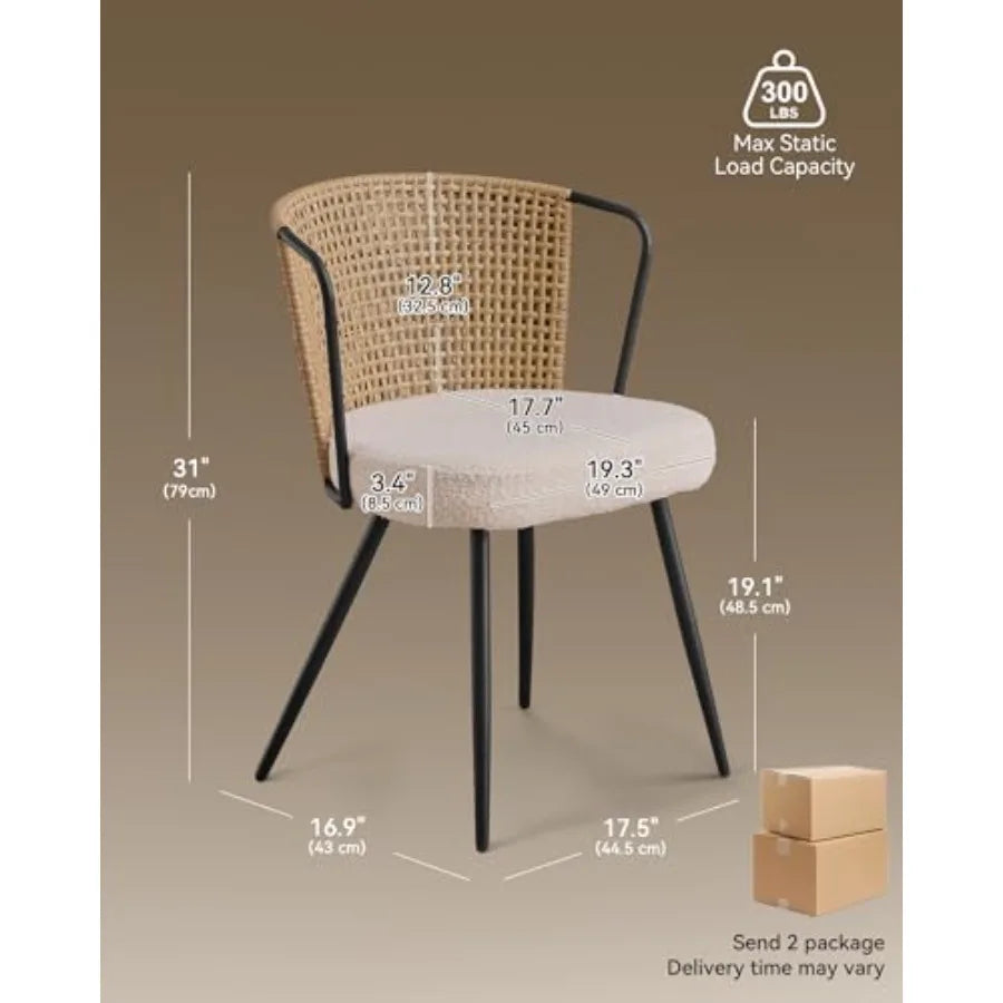 Rattan Dining Chairs Set of 4 - Farmhouse Upholstered Cane Back Kitchen Chair