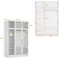 Wardrobe with LED Lights, 5-storey Bookshelf and 6 Glass Doors