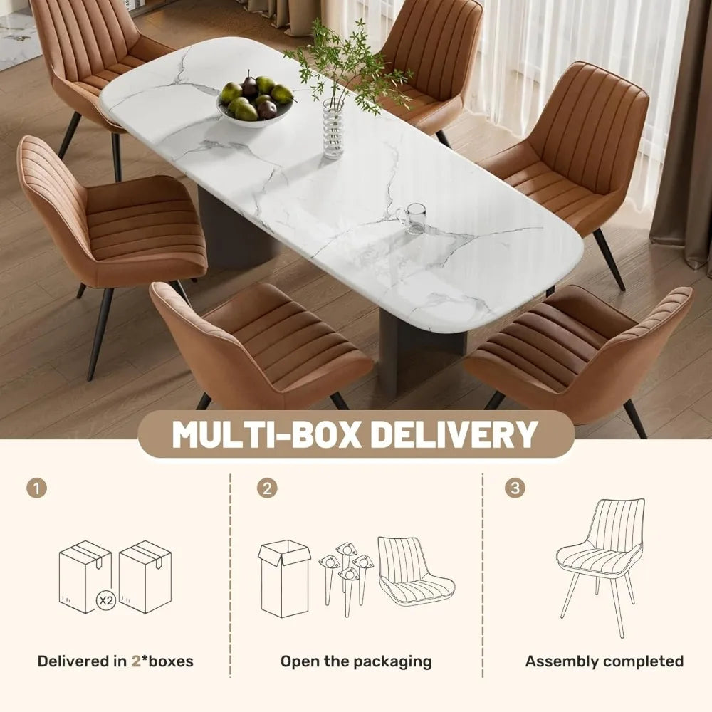 Mid Century Modern Dining Chairs Set of 6, Soft Cushion Upholstered Fabric Kitchen Chairs, Brown