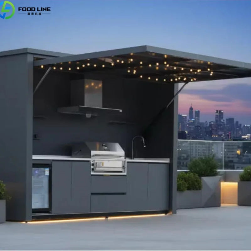 Outdoor kitchen shed, Weatherproof Modular Outdoor Kitchen with Barbecue and Sink for Garden Spaces