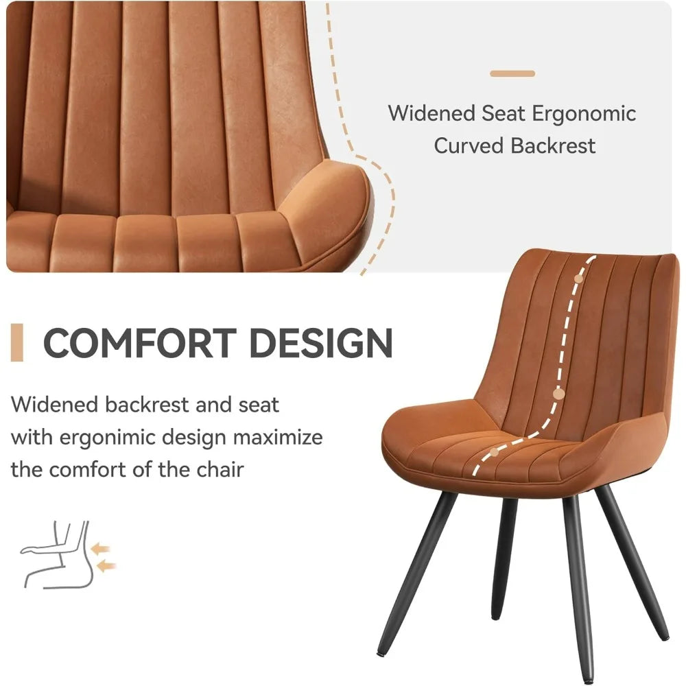 Mid Century Modern Dining Chairs Set of 6, Soft Cushion Upholstered Fabric Kitchen Chairs, Brown