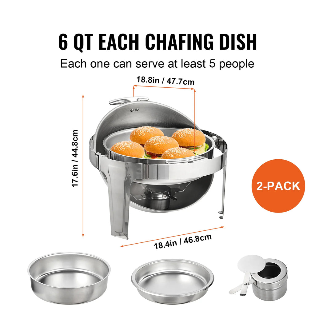 Top Chafing Dish Buffet Set 6 Qt 2 Pack Stainless Steel
