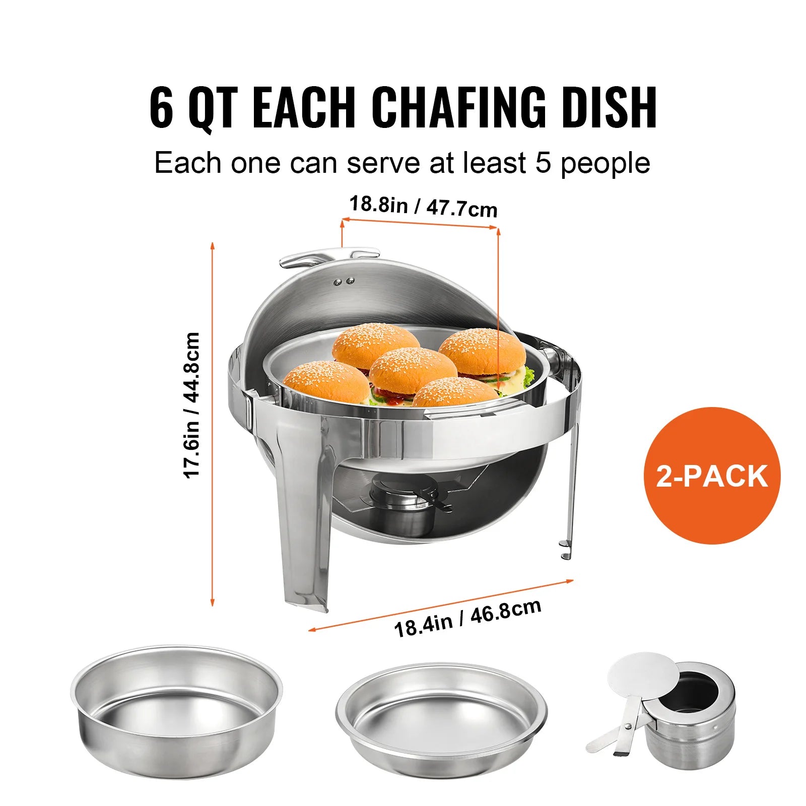 Top Chafing Dish Buffet Set 6 Qt 2 Pack Stainless Steel