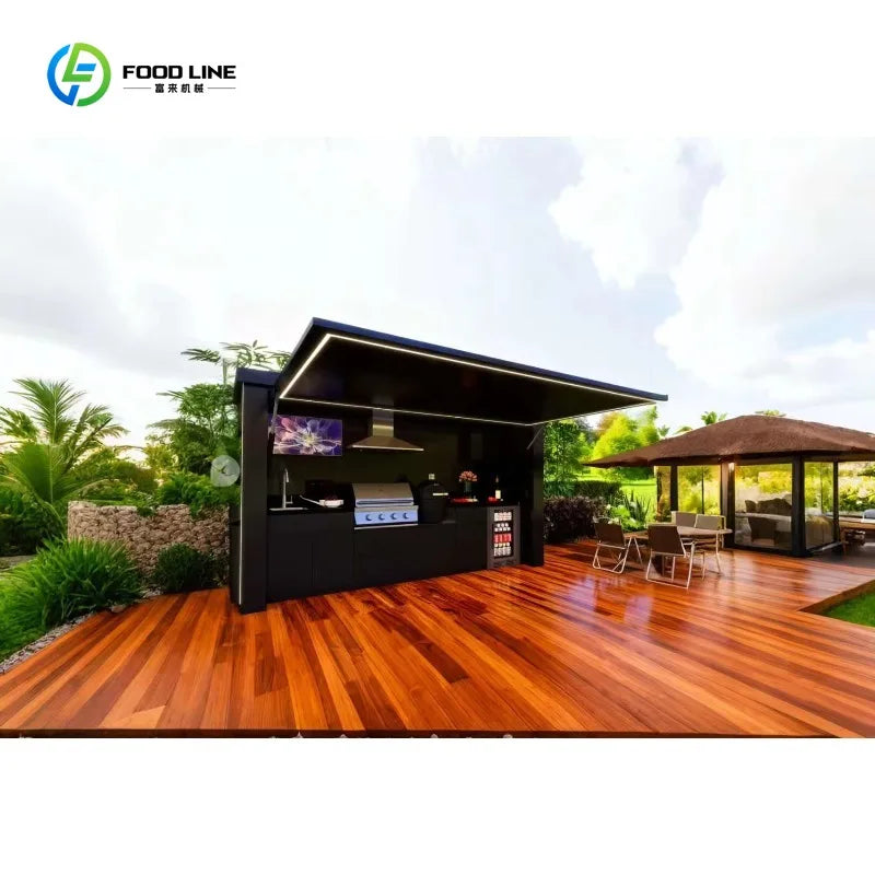 Outdoor kitchen shed, Weatherproof Modular Outdoor Kitchen with Barbecue and Sink for Garden Spaces