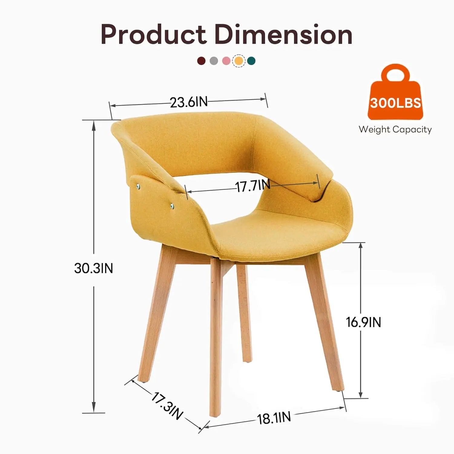 Dining Chairs Set of 2, Modern Upholstered Kitchen Chairs with Fabric Cushion and Solid Wood Legs.