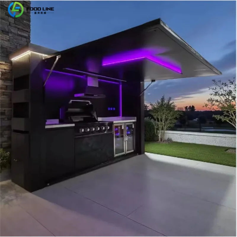 Outdoor kitchen shed, Weatherproof Modular Outdoor Kitchen with Barbecue and Sink for Garden Spaces