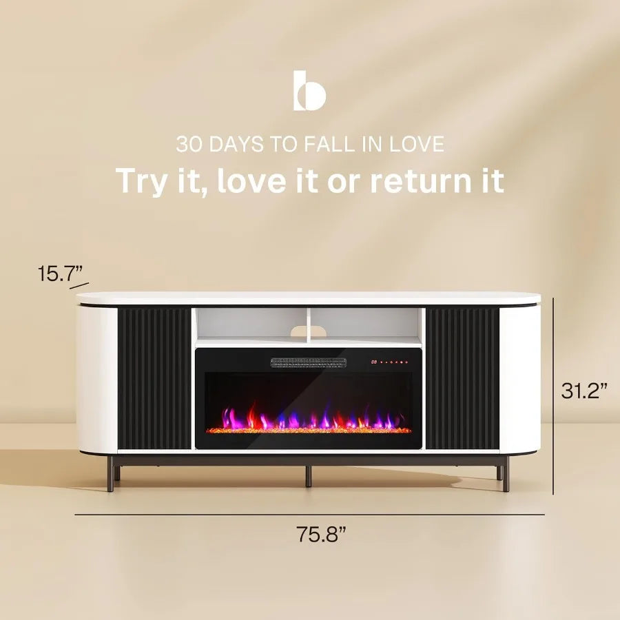 76-inch Curved Profile TV Stand with 36-inch Electric Fireplace