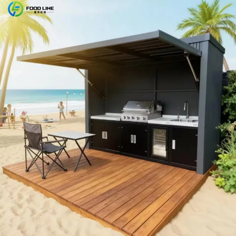 Outdoor kitchen shed, Weatherproof Modular Outdoor Kitchen with Barbecue and Sink for Garden Spaces