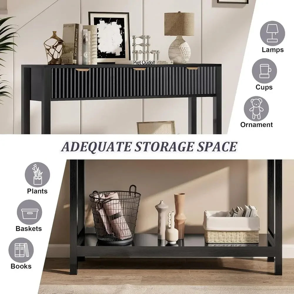 Stylish Wooden Sofa Table with Storage for Entryway, Hallway, and Living Room in Black
