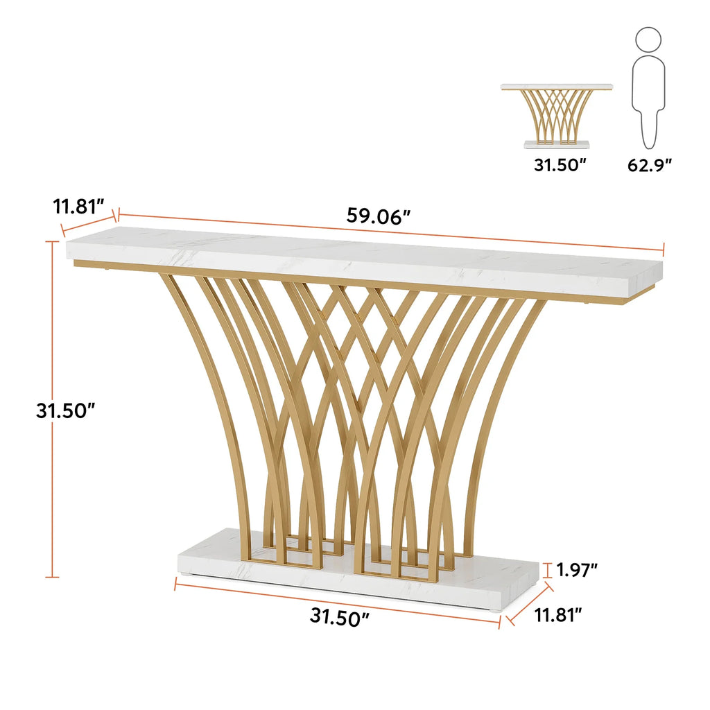 Tribesigns 59 inch Gold Console Table, Modern Entryway Table with Grid-Shaped Metal Base for Entrance, Hallway, Entryway