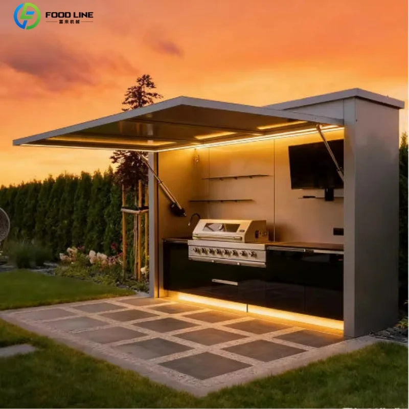Outdoor kitchen shed, Weatherproof Modular Outdoor Kitchen with Barbecue and Sink for Garden Spaces