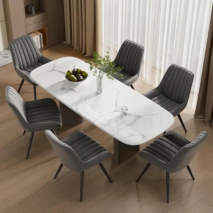 Mid Century Modern Dining Chairs Set of 6, Soft Cushion Upholstered Fabric Kitchen Chairs, Brown