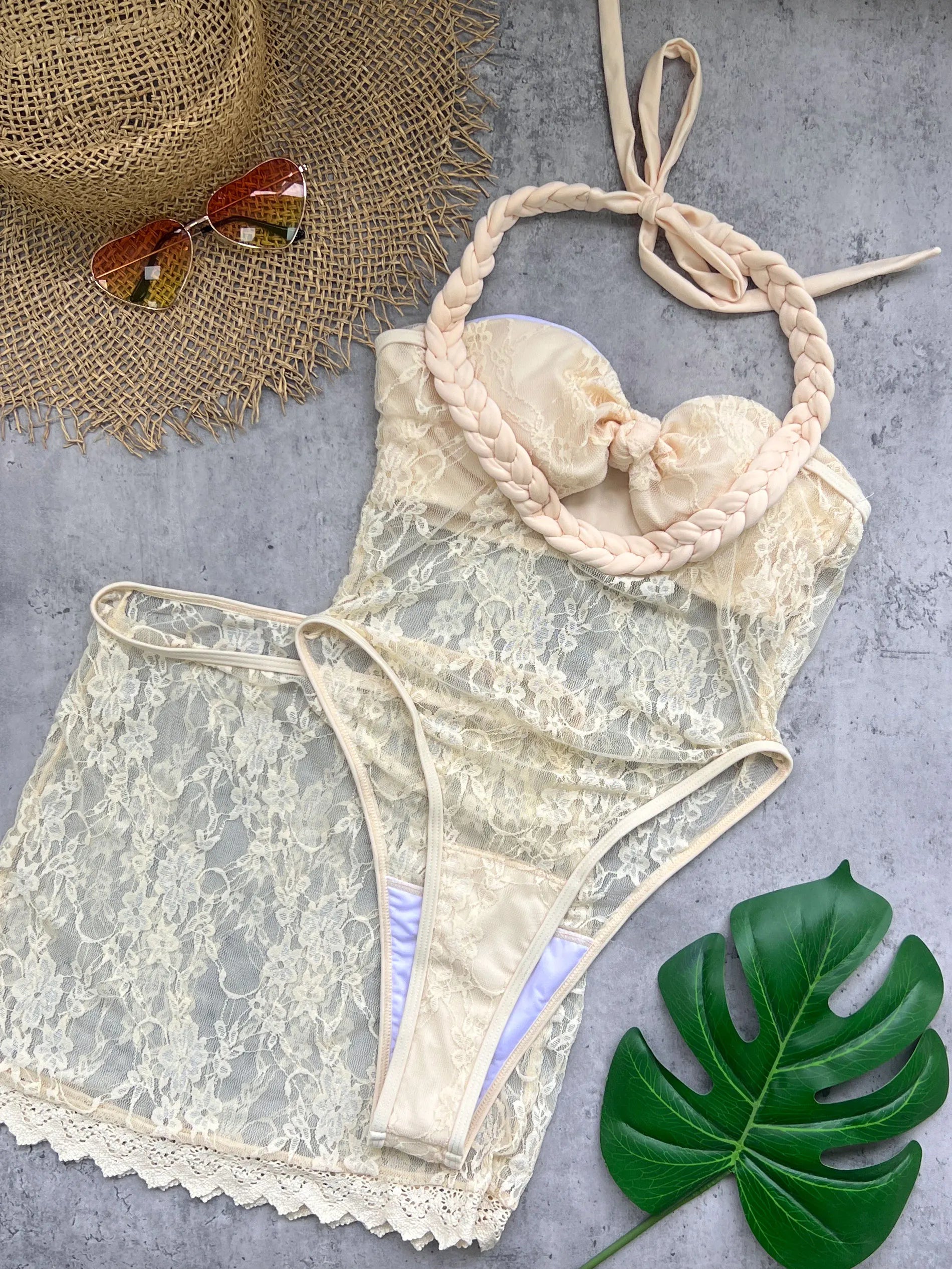 Buckle Off Shoulder Bikini With Skirt