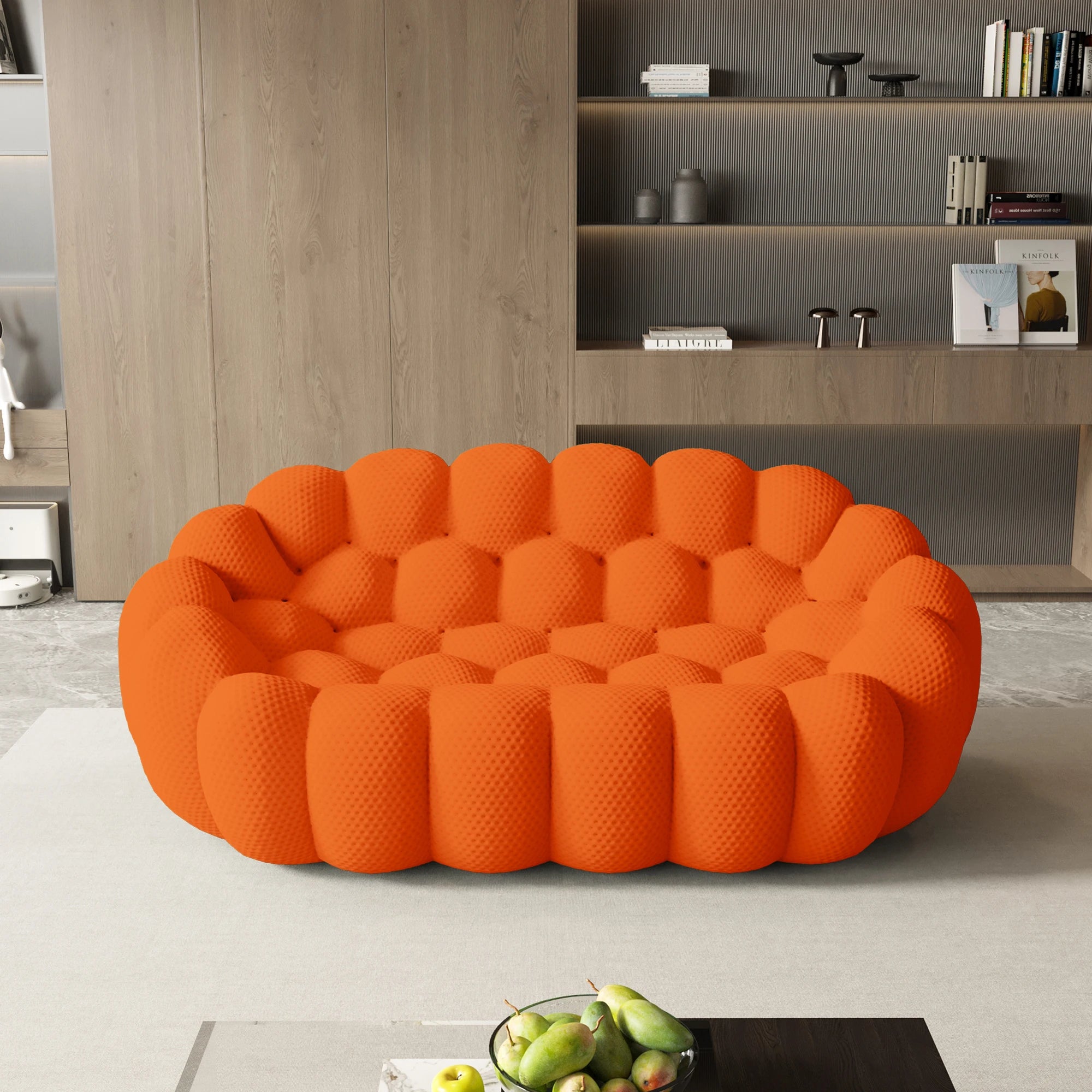 Sdorens 78'' Modern Curved Boneless Sofa Comfy 3D Knitted Fabric Loveseat Couch Football-Shaped.