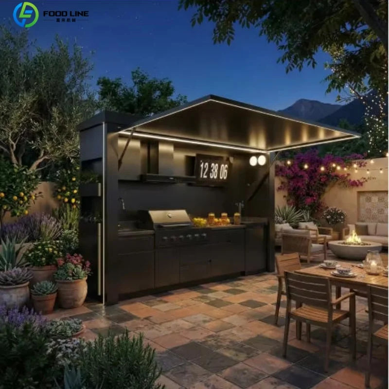 Outdoor kitchen shed, Weatherproof Modular Outdoor Kitchen with Barbecue and Sink for Garden Spaces