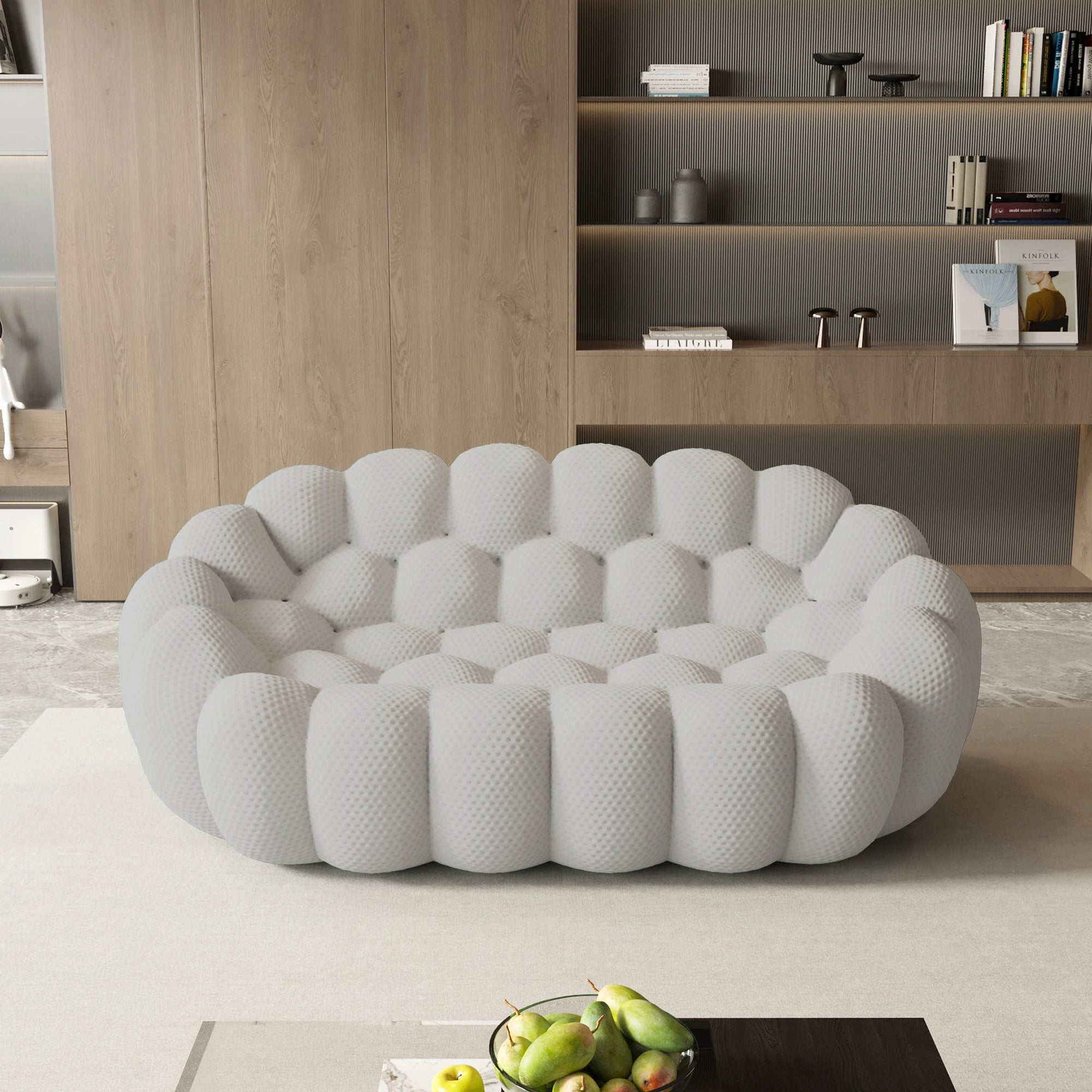 Sdorens 78'' Modern Curved Boneless Sofa Comfy 3D Knitted Fabric Loveseat Couch Football-Shaped.