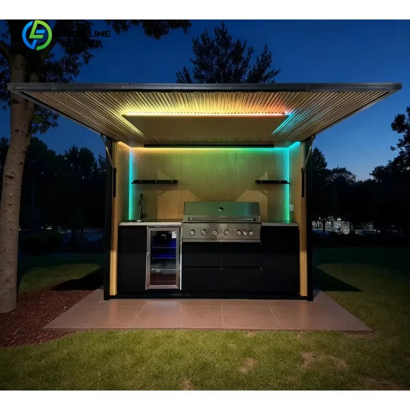 Outdoor kitchen shed, Weatherproof Modular Outdoor Kitchen with Barbecue and Sink for Garden Spaces